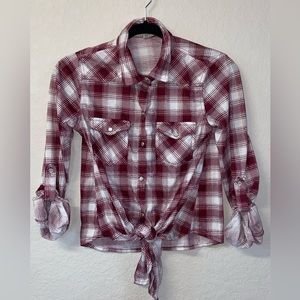 Cropped and tied pearl snap flannel